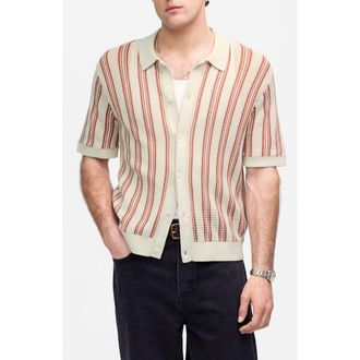 Madewell Stripe Open Stitch Button-Up Sweater Polo in Faded Brick at Nordstrom Rack, Size Xx-Large