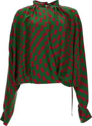 Dries Van Noten Green Cenver Polka Dot Viscose-Blend Blouse