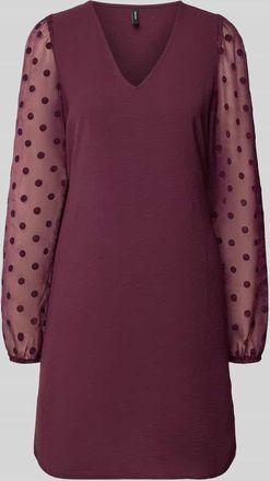 Vero Moda Fließendes Cocktailkleid mit semitransparenten Ärmeln Modell ALVA in Bordeaux, Größe XS