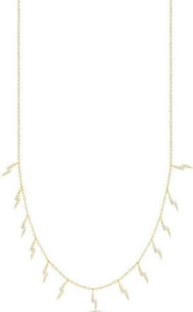 Sphera Milano Cubic Zirconia Pav&eacute; Lightning Charm Necklace in Gold at Nordstrom Rack