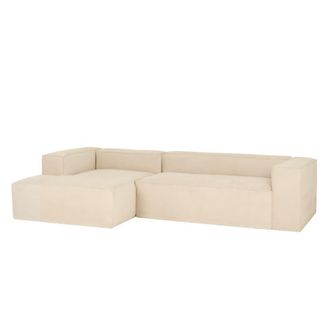 Deco Wood Sof&aacute; de 4/5 plazas con chaise longue izquierdo de pana blanco roto
