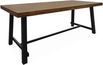 Sweeek Mesa de interior/exterior de madera y metal, 6-8 plazas, madera oscura