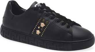 Versace Studded Greca Sneaker in Black-Versace Gold at Nordstrom, Size 41