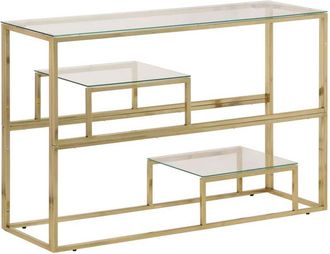 vidaXL Mesa Consola Acero Inoxidable Dorado Y Vidrio Templado Vidaxl