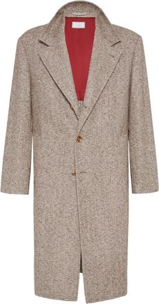 Brunello Cucinelli chevron-pattern single-breasted coat - Neutrals