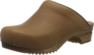 Sanita Chrissy Mule Clog | Original Handmade Wooden Leather Clog for Women | Sustainable Sole | Light Brown | 6.5 UK