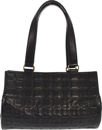 Chanel Chocolate Bar Barrel Bag Quilted Leather Black Leather Handbag (Pre-Owned)