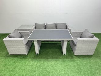 Fimous Patio Garden Furniture Sets with Dining Table Side Table in Light Grey