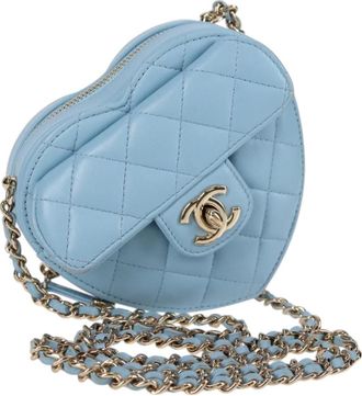 Chanel Pale Blue Quilted Leather Heart Crossbody Bag