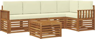 vidaXL Conjunto De Sof&aacute;s De Exterior 6 Uds. Natural Y Crema Poli&eacute;ster Vidaxl