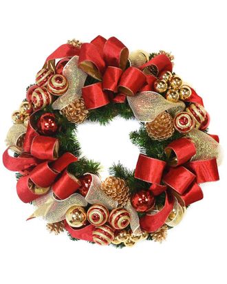 Creative Displays Inc. 24 Evergreen Wreath With Bows, Ornaments And Pinecones