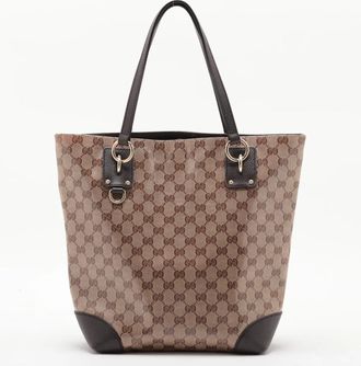 Gucci Brown Leather Coated Canvas Handbag Shoulder Bag Tote Bag (Pre-Owned)