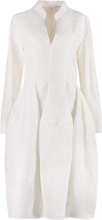 Bottega Veneta Viscose en Linnen Jurk - Dames - Shirt Kleedjes - Wit - 2XS - Linnen - Kleedjes