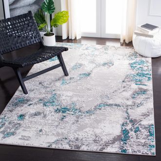 Safavieh Amelia Machine Made Area Rug, Grey / Turquoise Contemporary Style Easy Care