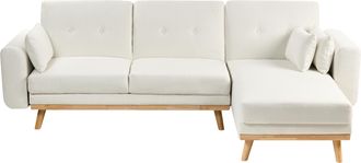 Beliani Sof&aacute; Esquinero Tapizado En Forma De L Asiento Acolchado Izquierdo De Tela Blanco Kaarina