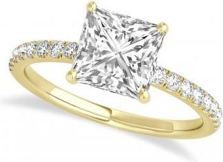Allurez Princess Lab Grown Diamond Single Row Hidden Halo Engagement Ring 14k Yellow Gold (0.81ct)