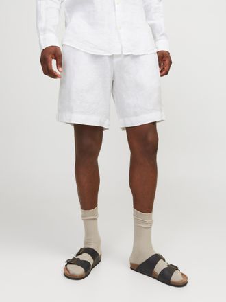 Jack & Jones Shorts JACK & JONES JPSTBILL LAWRENCE LINEN SHORTS SRT LN, Damen, Gr. XXL, N-Gr, weiss (hellwei&szlig;), Web, Obermaterial: 100% Leinen, unifarben, weit kni