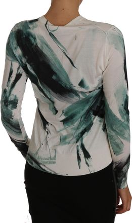 Dolce & Gabbana White Silk Cardigan Lightweight Paint Stroke Womens Sweater