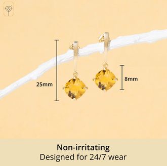 MAX + STONE 14k White or Yellow Gold 8mm Solitaire Cushion Cut Gemstone Drop Dangle Earrings