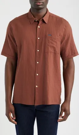Barbour Kingswood Short Sleeve Cotton Ripstop Button-Up Shirt in Burnt Pepper at Nordstrom, Size Xx-Large