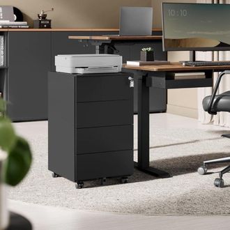 Songmics Lockable 4 Drawer Mobile File Cabinet Pre Assembled Office in Black