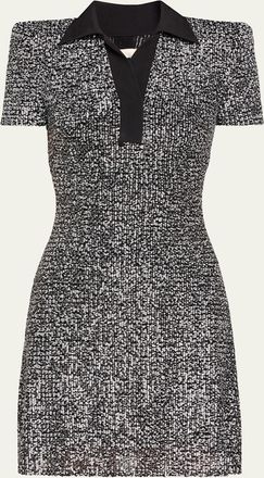 Naeem Khan Sequined Tweed Pattern Polo Dress