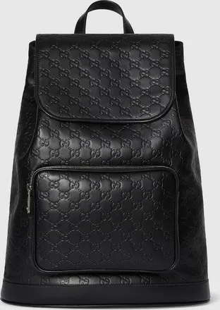 Gucci GG Emblem Medium Backpack, Black, Leather