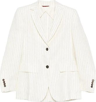 Max Mara Pinstripe Linnen Blazer - Dames - Blazers - Wit - S - Linnen - Jassen