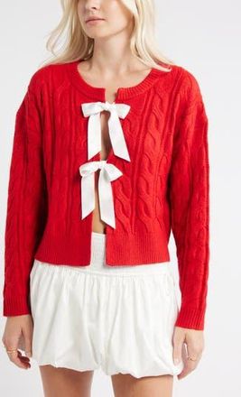 BP. Cable Bow Tie Cardigan in Red Salsa at Nordstrom Rack, Size Xx-Small