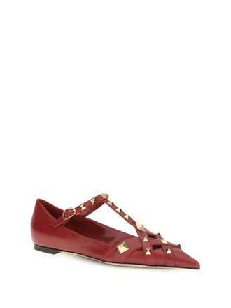 Valentino Garavani Womens Studdy Ballerinas Kidskin Bright Red Goatskin-Hircus Goatskin Goatskin/hircus Flat Shoes