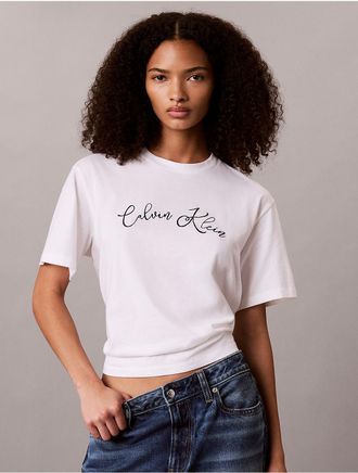 Calvin Klein Jeans Calvin Klein Womens Boxy Script Logo Tee - White - XL