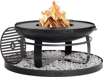 Cook King Kit Braciere Da Giardino viking Da 80 Cm Con Piastra Griglia Da 78 Cm Con 4 Manici, Griglia Da 37 Cm E Base Decorativa Rotonda In Pietra Da 100 Cm