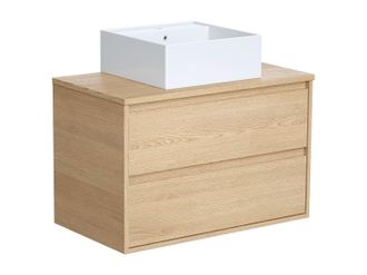 Vente-Unique Mueble de ba&ntilde;o suspendido con lavabo - Chapado roble - 80 cm - MILIPAM