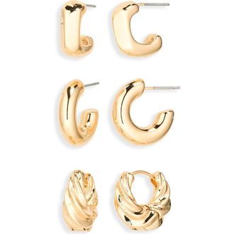 Nordstrom Rack Set of 3 Sculpted Hoop Earrings in Gold at Nordstrom Rack