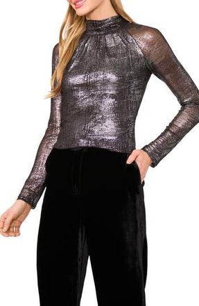 Ted Baker Metalllic Ruched Turtleneck Top in Rich Black at Nordstrom Rack, Size Medium