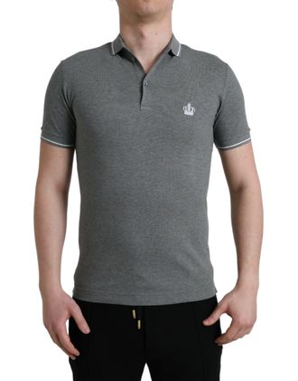 Dolce & Gabbana Mens Crown Polo Shirt Grey Short Sleeve Cotton - Size EU 44 (Mens)