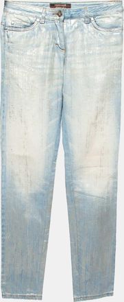 Roberto Cavalli Blue/silver Metallic Print Denim Jeans S Waist 30