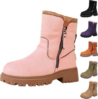 Generic Womens Chunky Platform Boots Side Zip Boots Women Winter Warm Shoes Retro Thicken Shoes Fleece Lined Snow Booties Durable Outdoor Boot For Outdoor Wal