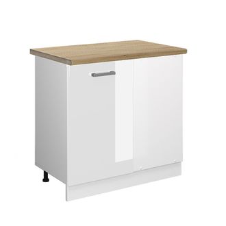 Vicco Armario De Esquina R-line, Blanco Alto Brillo, 86 Cm, Et Roble