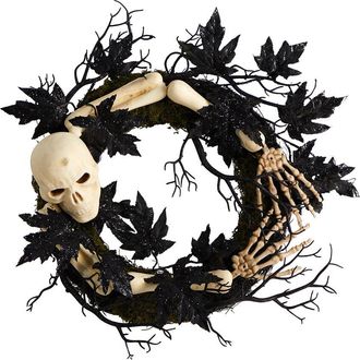 Nearly Natural Halloween Skull And Bones Wreath 24In