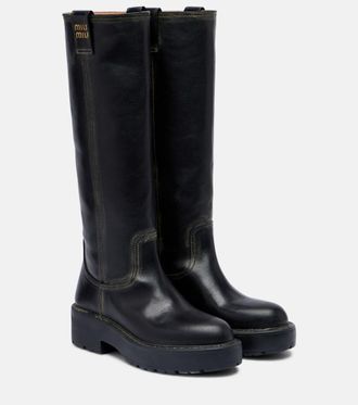 Miu Miu Logo leather knee-high boots