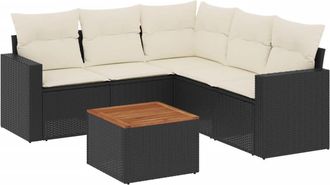 vidaXL Vidaxl - Set De Sof&aacute;s De Jard&iacute;n 6 Piezas Y Cojines Rat&aacute;n Sint&eacute;tico Negro