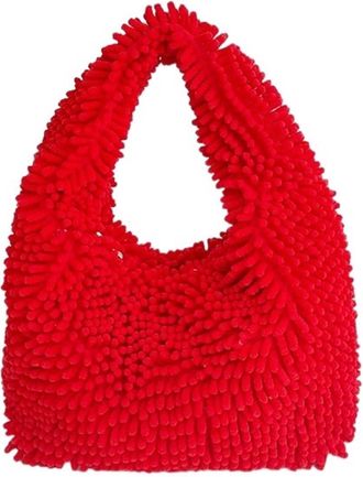 Generic Womens Plush Bags Plush Bag Purse Handbags Vintage Furry Ladies Shoulder Bags Fashion Girls Underarm Casual Tote(Red)