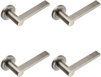 Loops 4x PAIR Flat Bar Lever with Rounded End on Round Rose Concealed Fix Satin Steel