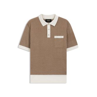 BOSS Cotton-silk knit polo with geometric pattern