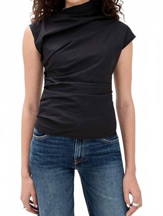 Ganni Stretch Cotton Ruched Top In Black