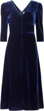 Saloni Blue Velvet Midi Dress Size XS