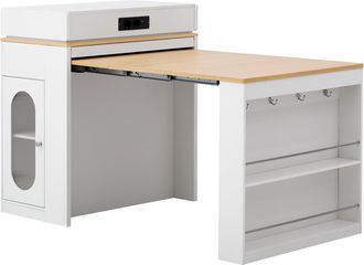 STILVORA Carro De Cocina Con 1 Caj&oacute;n, Estantes Ajustables, Tablero Plegable Y Enchufes Para Cocina Y Comedor