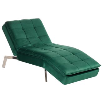 Beliani Beliani - Chaise Longue De Terciopelo Verde Esmeralda Plateado Respaldo Reclinable Capiton&eacute; Loiret