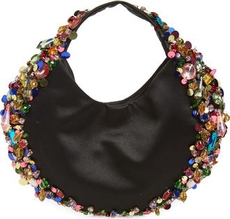 L'Alingi Confetti Satin Hobo Bag in Black N Rainbow at Nordstrom